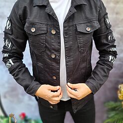 Geaca de blug pentru barbati Slim Fit Neagru deschis cu imprimeuri GB129 3