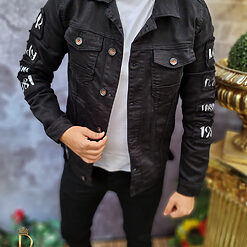 Geaca de blug pentru barbati Slim Fit Neagru deschis cu imprimeuri GB129 4