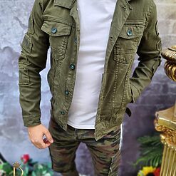 Geaca de blug pentru barbati Slim Fit Verde cu imprimeuri GB133 3
