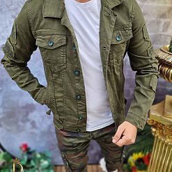 Geaca de blug pentru barbati Slim Fit Verde cu imprimeuri GB133 4