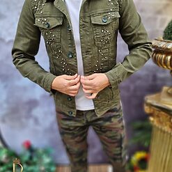 Geaca de blug pentru barbati Slim Fit Verde cu nasturi GB125 3