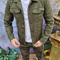 Geaca de blug pentru barbati Slim Fit Verde cu nasturi GB125 4