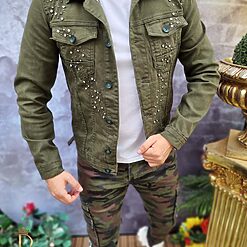 Geaca de blug pentru barbati Slim Fit Verde cu nasturi GB125 5