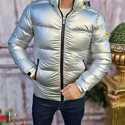 Geaca de iarna barbateasca argintie croiala slim fit GC630 3