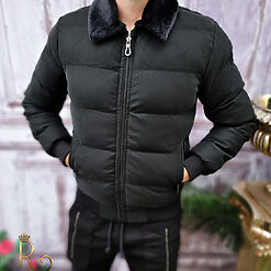 Geaca de iarna barbateasca cu blana neagra la guler GC624 2