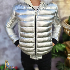 Geaca de iarna groasa argintie cu blana alba la gluga GC500 5