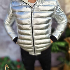 Geaca de iarna groasa argintie cu blana alba la gluga GC500 6