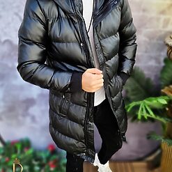 Geaca de iarna groasa neagra cu blana neagra la gluga GC611 4