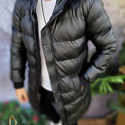 Geaca de iarna groasa neagra cu blana neagra la gluga GC611 5