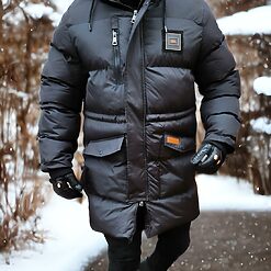 Geaca lunga de barbati Groasa din fas Neagra GC755 4