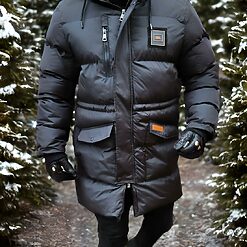 Geaca lunga de barbati Groasa din fas Neagra GC755 5