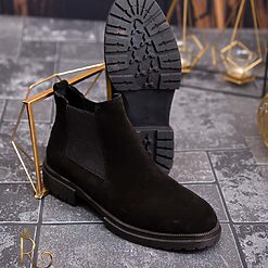 Ghete de barbati Negre din piele 100 naturala intoarsa GH117 2