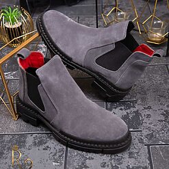 Ghete de barbati gri din piele intoarsa 100 naturala GH71 3