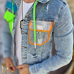 Jacheta de barbati cu imprimeuri verde neon croiala slim fit GB147 3