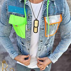 Jacheta de barbati cu imprimeuri verde neon croiala slim fit GB147 5