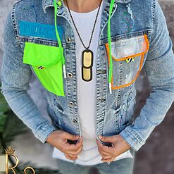 Jacheta de barbati cu imprimeuri verde neon croiala slim fit GB147 6