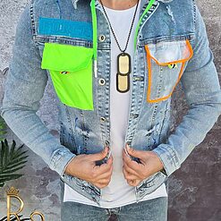 Jacheta de barbati cu imprimeuri verde neon croiala slim fit GB147 7