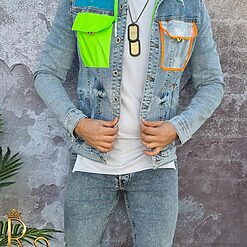 Jacheta de barbati cu imprimeuri verde neon croiala slim fit GB147 8