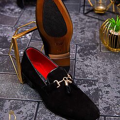 Mocasini Loafers din catifea si piele cu ciucuri P1222 2