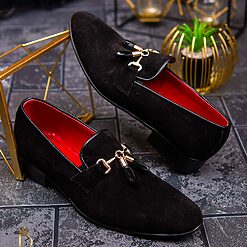 Mocasini Loafers din catifea si piele cu ciucuri P1222 3