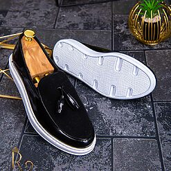 Mocasini casual de barbati Negri cu ciucuri si talpa alba – AD275 2