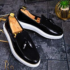 Mocasini casual de barbati Negri cu ciucuri si talpa alba – AD275 3