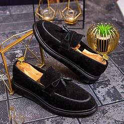 Mocasini casual de barbati Piele intoarsa Talpa inalta neagra – AD488 3