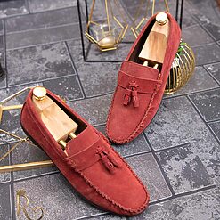 Mocasini casual de barbati Piele intoarsa bordo cu ciucuri – AD438 2