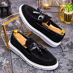 Piele întoarsă cu talpa înaltă albă – AD407-Mocasini Casual