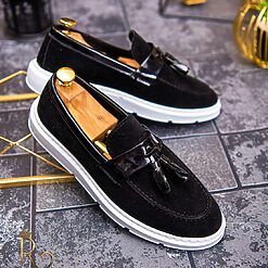 Mocasini casual de barbati Piele intoarsa cu talpa inalta alba – AD407 3