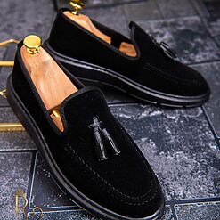 Piele întoarsă cu talpa înaltă neagra – AD269-Mocasini Casual