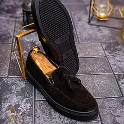 Piele întoarsă cu talpa înaltă neagra – AD406-Mocasini Casual