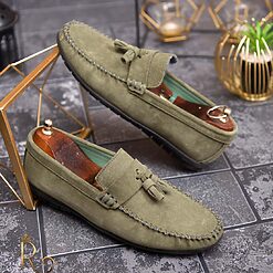 Piele întoarsă verde cu ciucuri – AD434-Mocasini Casual
