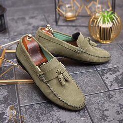 Mocasini casual de barbati Piele intoarsa verde cu ciucuri – AD434 2
