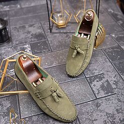 Mocasini casual de barbati Piele intoarsa verde cu ciucuri – AD434 3