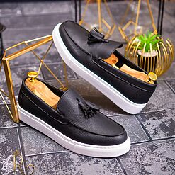 Mocasini casual de barbati Piele neagr eco cu talpa inalta – AD460 4