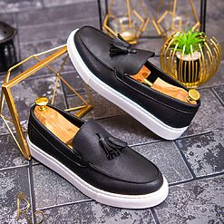 Mocasini casual de barbati Piele neagr eco cu talpa inalta – AD460 5
