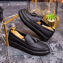 Mocasini casual de barbati Piele neagra eco cu talpa inalta – AD461 3