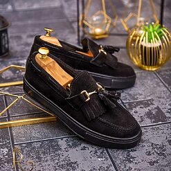 Mocasini casual de barbati Piele neagra intoarsa cu talpa inalta neagra – AD411 3