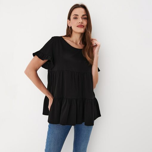 Mohito - Bluză cu volănașe - Negru-All > blouses