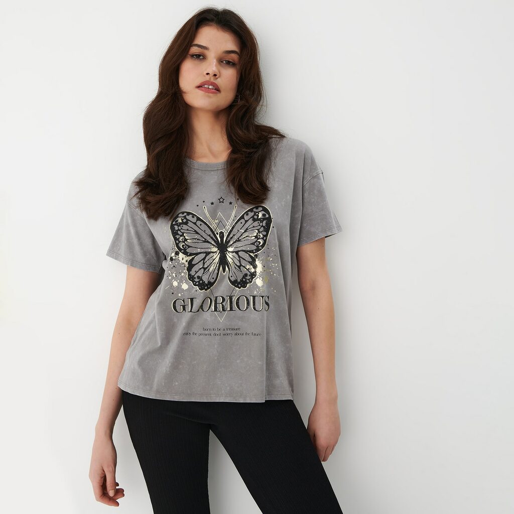 Mohito - T-shirt cu imprimeu - Gri deschis-All > t-shirts