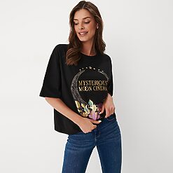 Mohito - Tricou din bumbac cu imprimeu - Negru-All > t-shirts