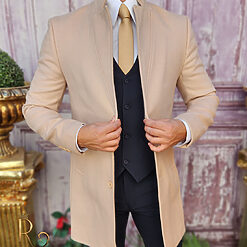 Palton de barbati Slim Fit Crem cu nasturi PT444 3