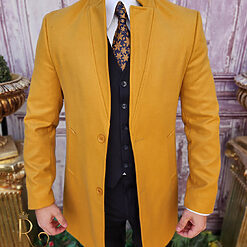 Palton de barbati Slim Fit Galben cu nasturi PT458 4