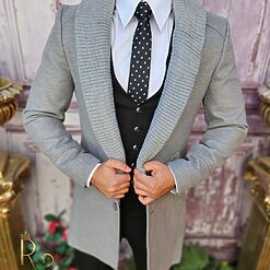 Palton de barbati Slim Fit Gri Guler textil detasabil PT441 4