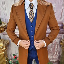 Palton de barbati Slim Fit Maro cu guler detasabil de blana PT445 3