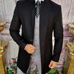 Palton de barbati Slim Fit Negru cu nasturi PT443 4