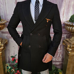 Negru cu nasturi si cordon - PT452-Paltoane