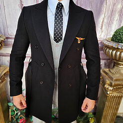 Palton de barbati Slim Fit Negru cu nasturi si cordon PT452 3