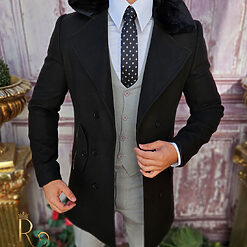 Palton de barbati Slim Fit Negru cu nasturi si guler PT450 3
